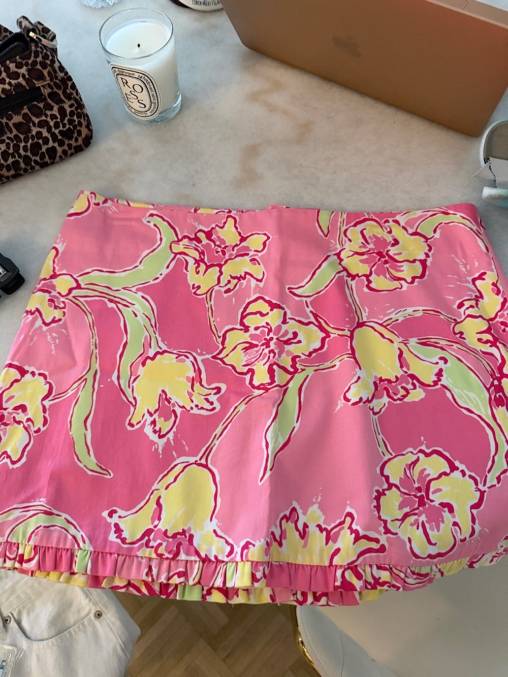 Lilly Pulitzer Pink Floral Mini Skirt with Yellow & Green Accents